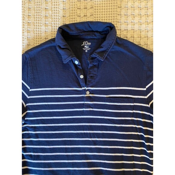 J. Crew Mens Polo Shirt Navy White Striped Short Sleeve Size Medium J.Crew - Picture 2 of 10